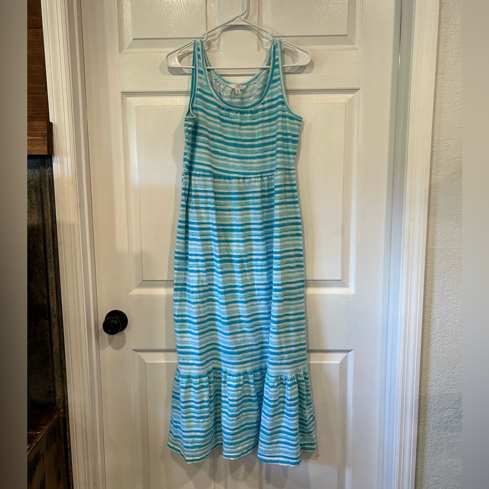 100 % cotton Time and Tru Turquoise & White Striped Sleeveless Maxi Dress